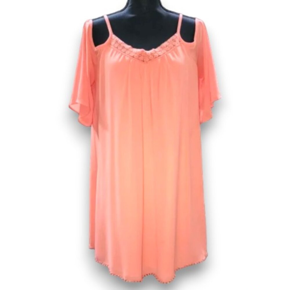 My Michelle Flowy Cold Shoulder Dress in Coral